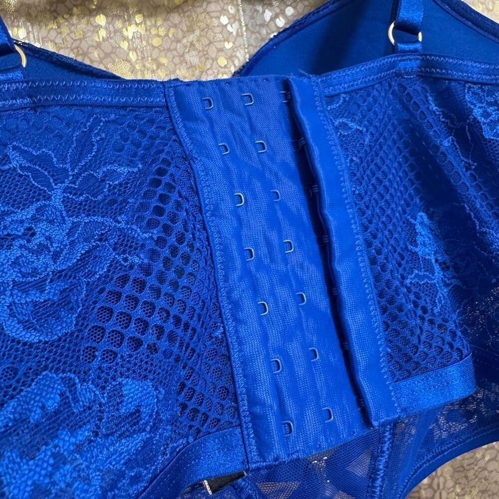 Victorias Secret Royal Blue Lace Corset Bombshell Plunge Push Up Bra 34D - Picture 6 of 14